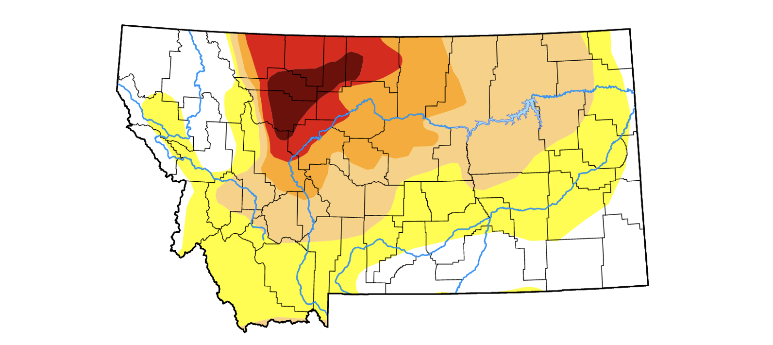 June 23 Montana Drought Map. Drought concentrated in North Central MT.